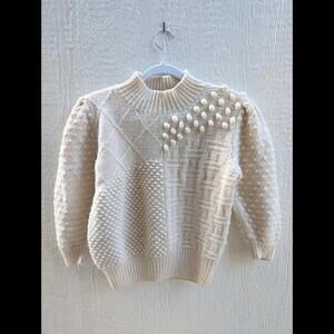 Vintage 60s Dorothy Bullitt Ivory Handknit 100% Wool Chunky Fisherman Sweater Sm